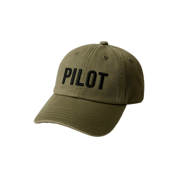 Cap „Pilot“, Oliv mit schwarzer Stickerei