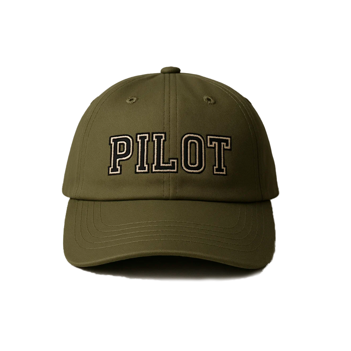 Probel Cap "Pilot", Oliv mit schwarzer Stickerei und weißer Umrandung