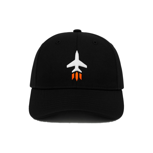 Cap „Jet Flame“, Schwarz mit weiß-orangefarbener Stickerei
