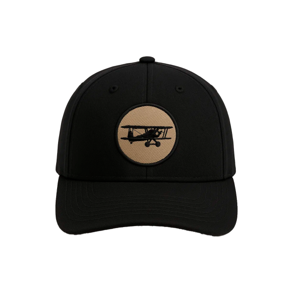 Cap „Biplane Patch“, Schwarz mit sandfarbener Stickerei