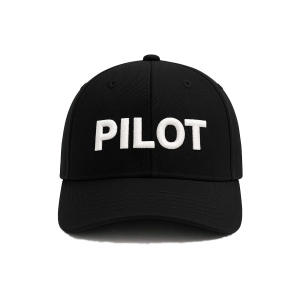 Cap „Pilot“, Schwarz mit weißer Stickerei