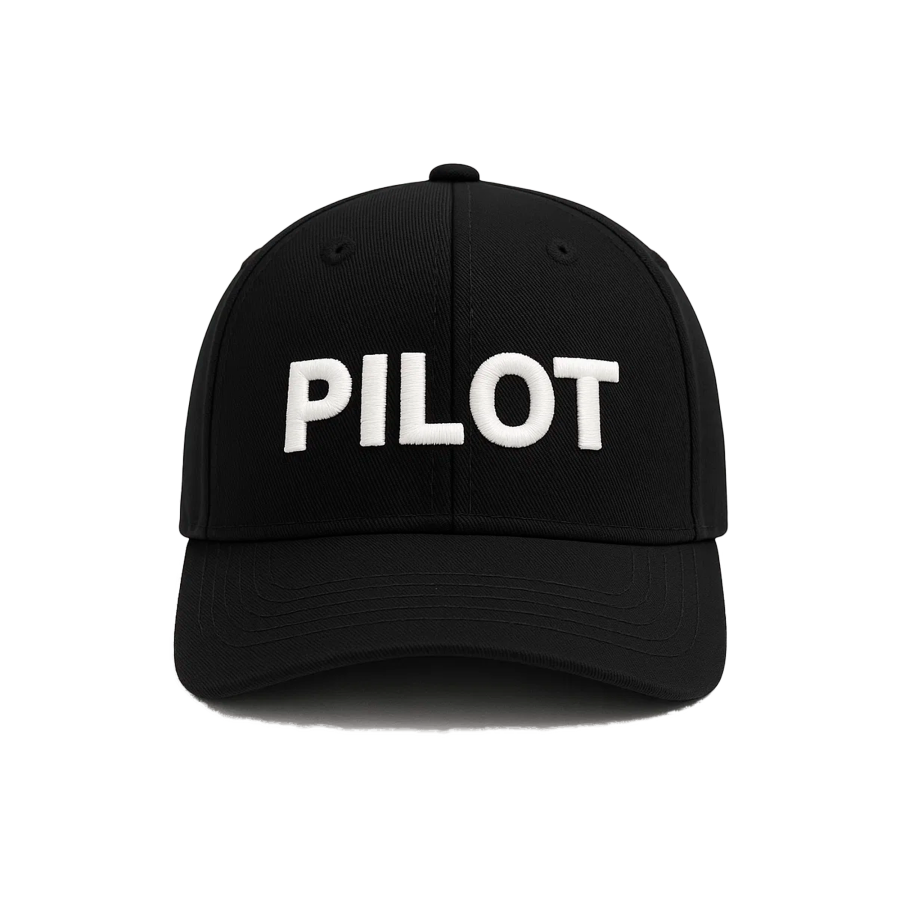Cap „Pilot“, Schwarz mit weißer Stickerei