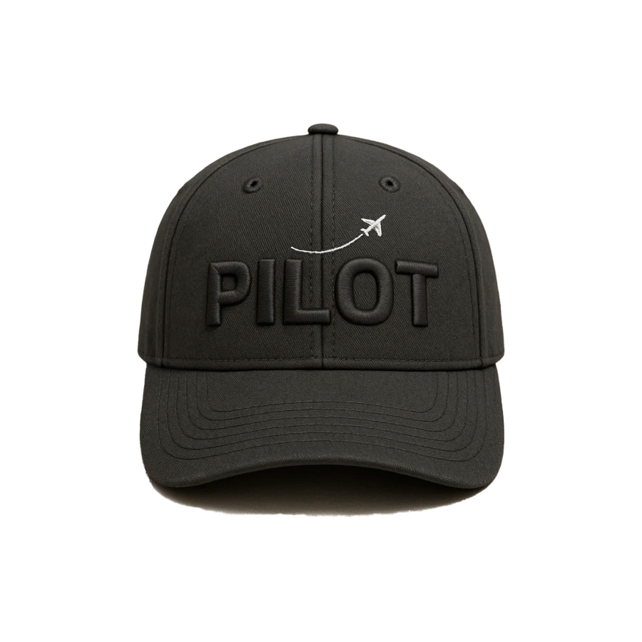 Cap „Pilot“, Schwarz mit Flugzeug-Stickerei
