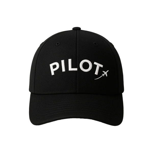 Cap „Pilot“, Schwarz mit gebogenem Schriftzug