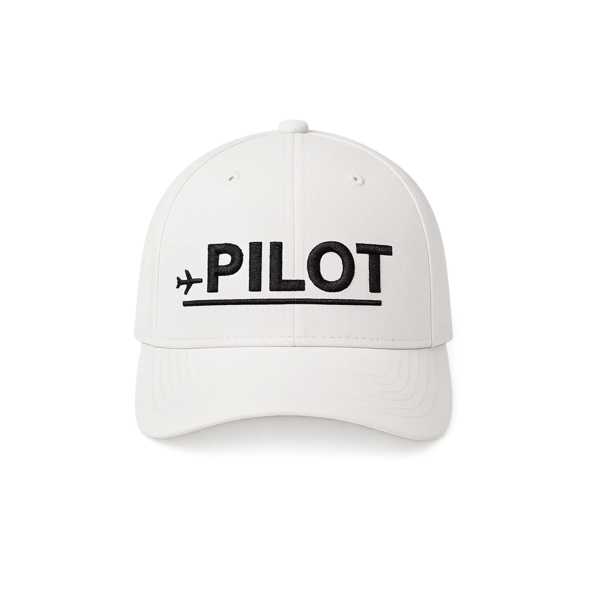 Cap "Pilot", Weiß mit schwarzer Stickerei