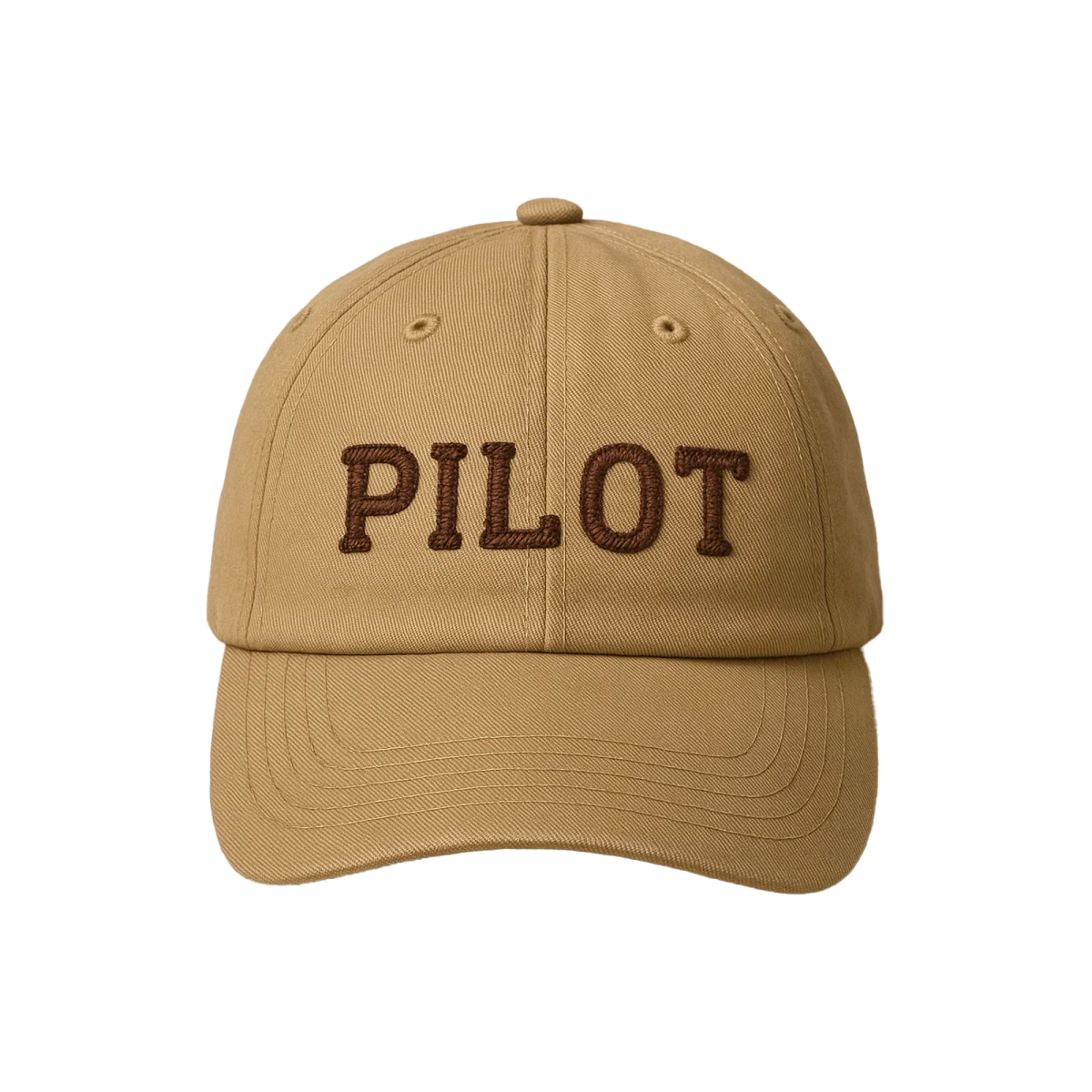 Cap "Pilot", Beige mit brauner Stickerei