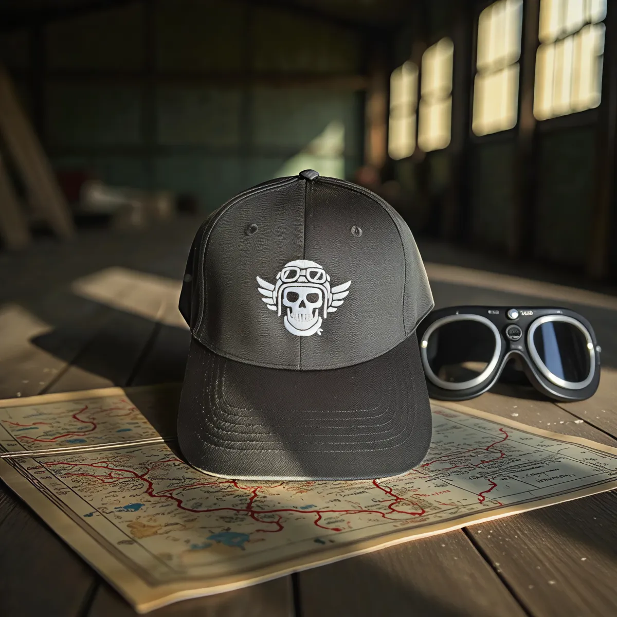 Klassische Cap "Aviation Skull" Schwarz