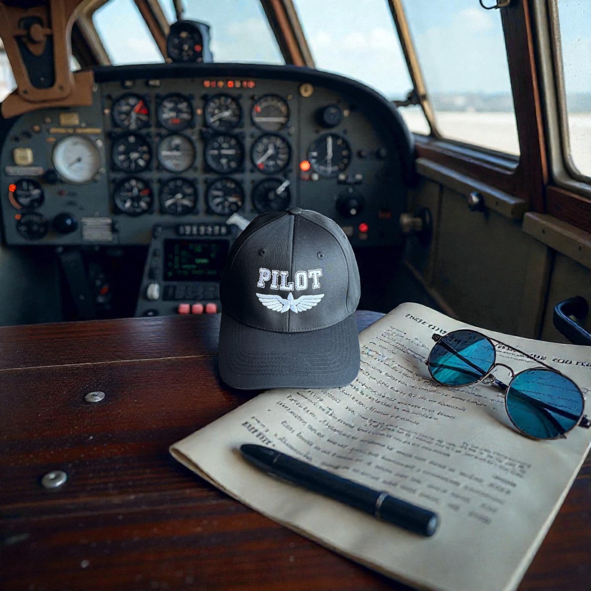 Klassische Cap "PILOT Wings" Schwarz