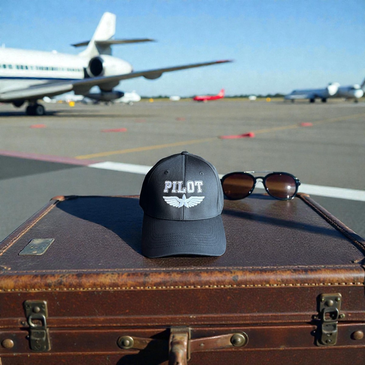 Klassische Cap "PILOT Wings" Schwarz