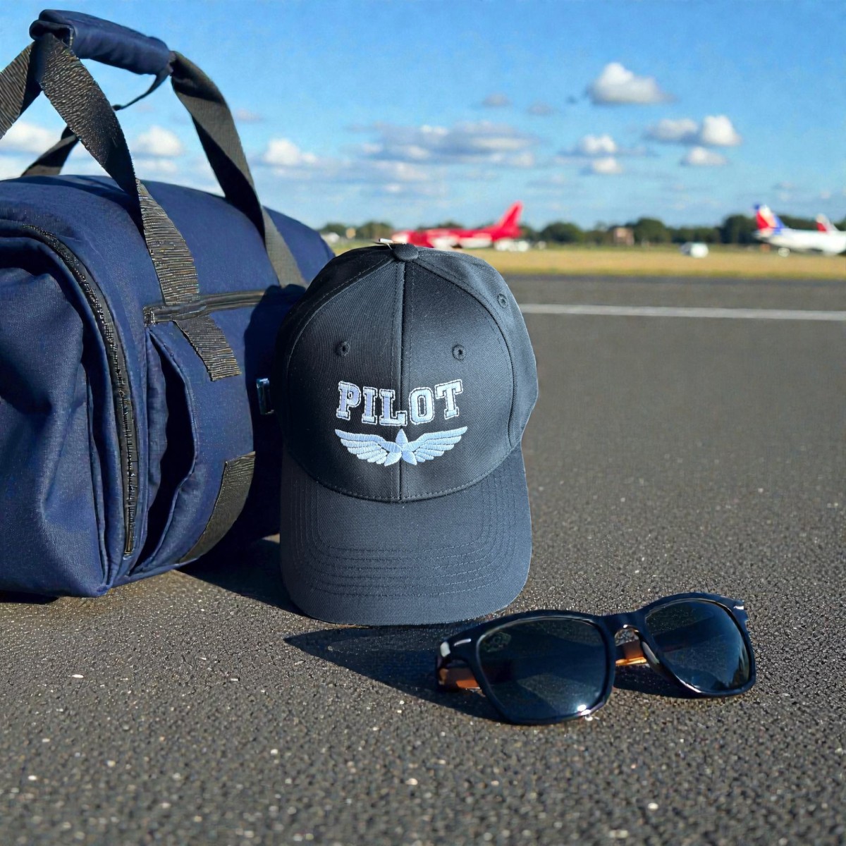 Klassische Cap "PILOT Wings" Schwarz