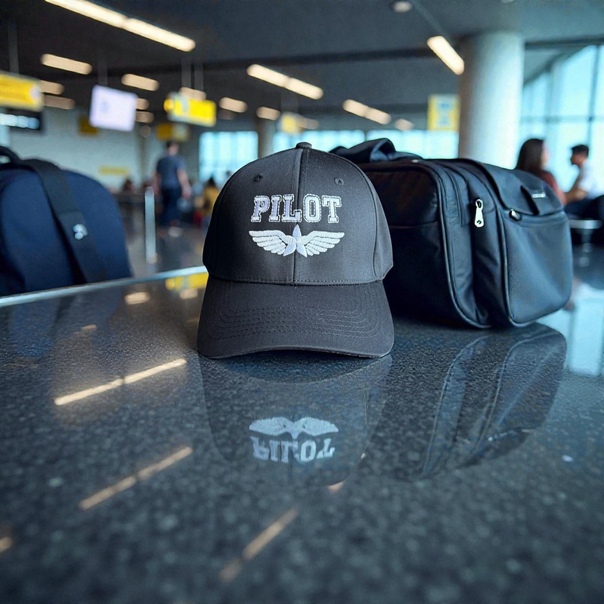 Klassische Cap "PILOT Wings" Schwarz