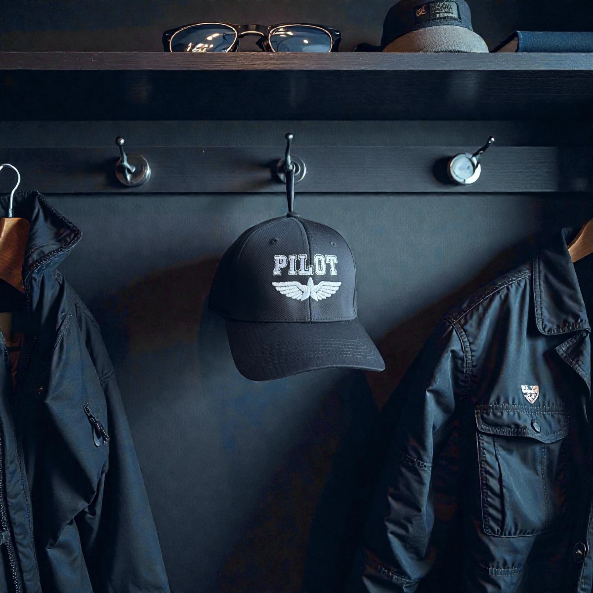 Klassische Cap "PILOT Wings" Schwarz
