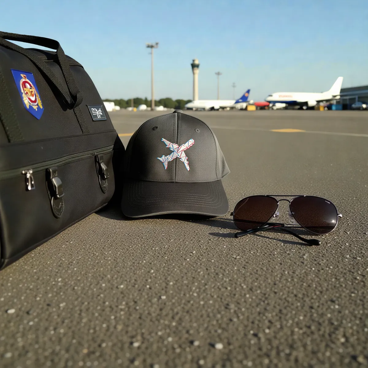 Klassische Cap "Aviation Lines" Schwarz