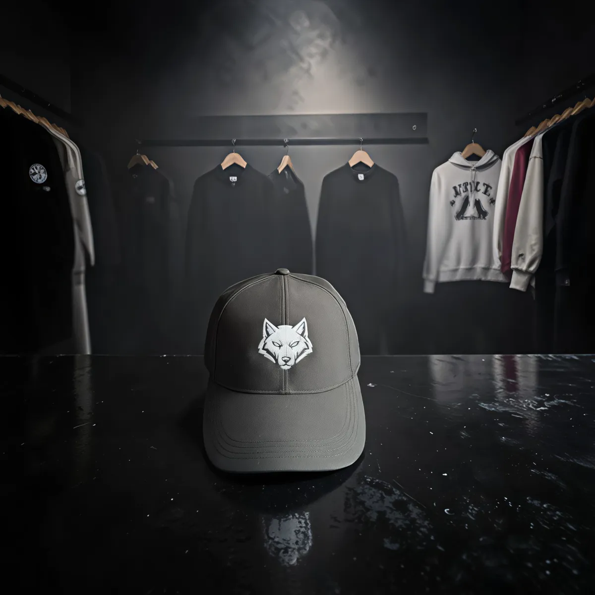 Water Resistant Cap "Wolf Icon" Oliv