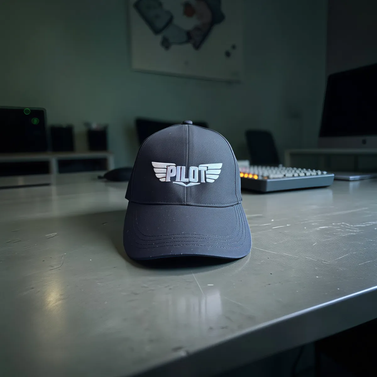 Klassische Cap "Pilot Wings" Schwarz-Weiß