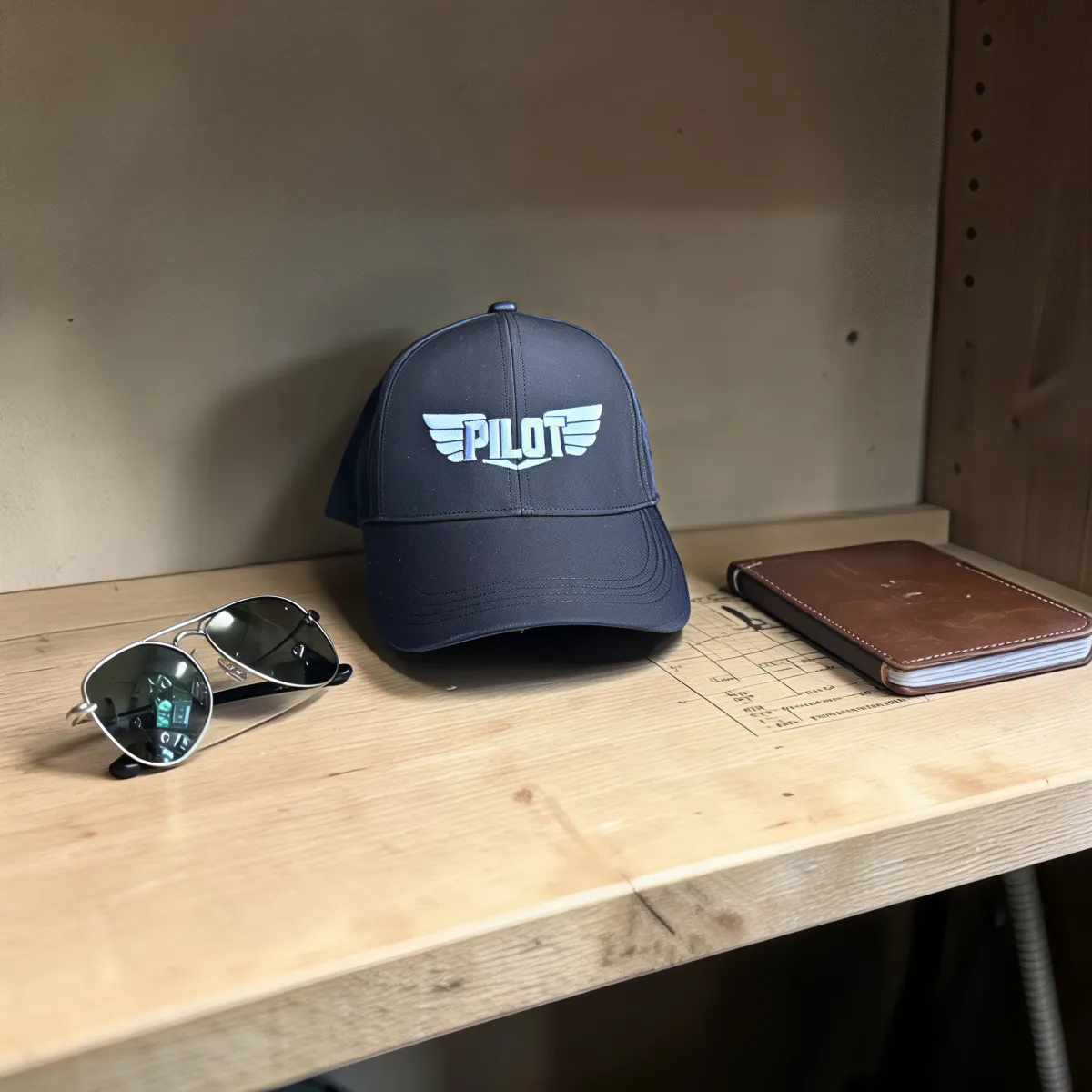 Klassische Cap "Pilot Wings" Schwarz-Weiß