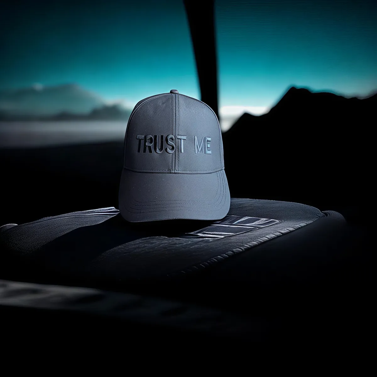Klassische Cap "Trust Me" Schwarz mit schwarzer Stickerei