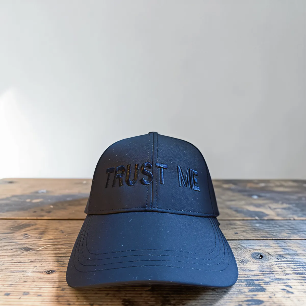 Klassische Cap "Trust Me" Schwarz mit schwarzer Stickerei