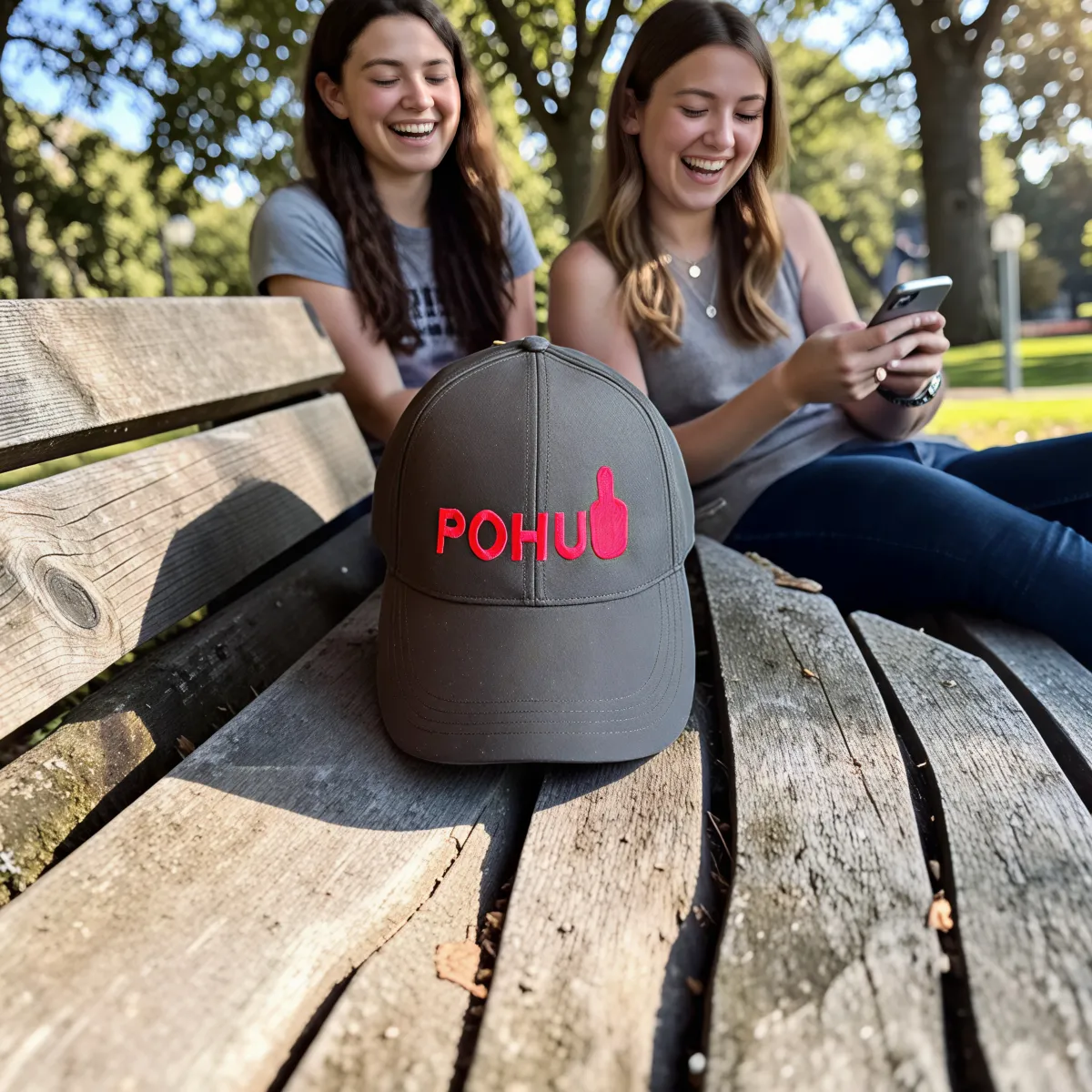 Klassische Cap "POHU" Schwarz mit roter Stickerei