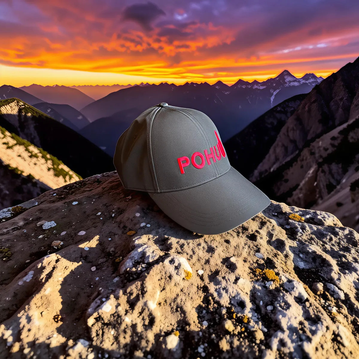 Klassische Cap "POHU" Schwarz mit roter Stickerei
