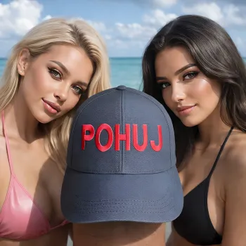 Klassische Cap "POHUJ" Schwarz mit roter Stickerei