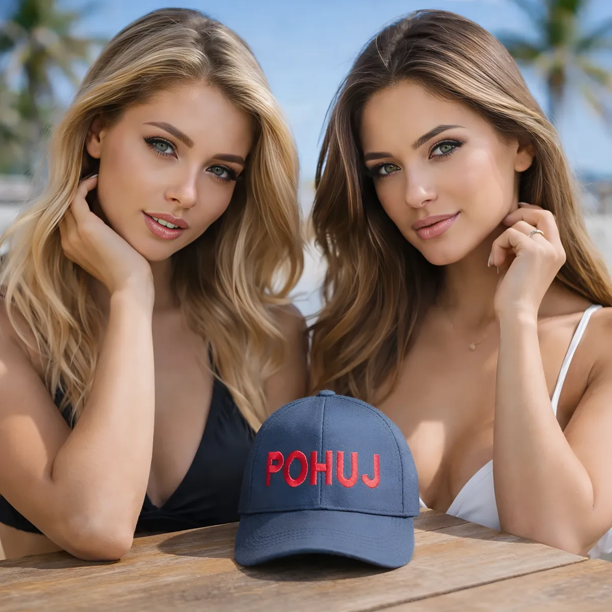 Klassische Cap "POHUJ" Schwarz mit roter Stickerei