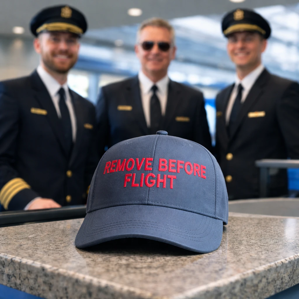 Klassische Cap "Remove Before Flight" Schwarz mit roter Stickerei