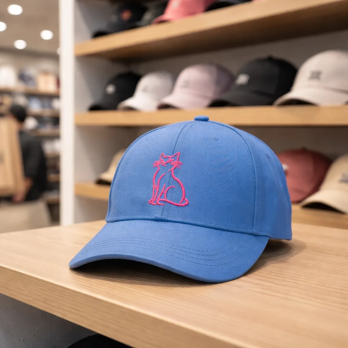 Klassische Cap "Cat Outline" Blau mit roter Stickerei