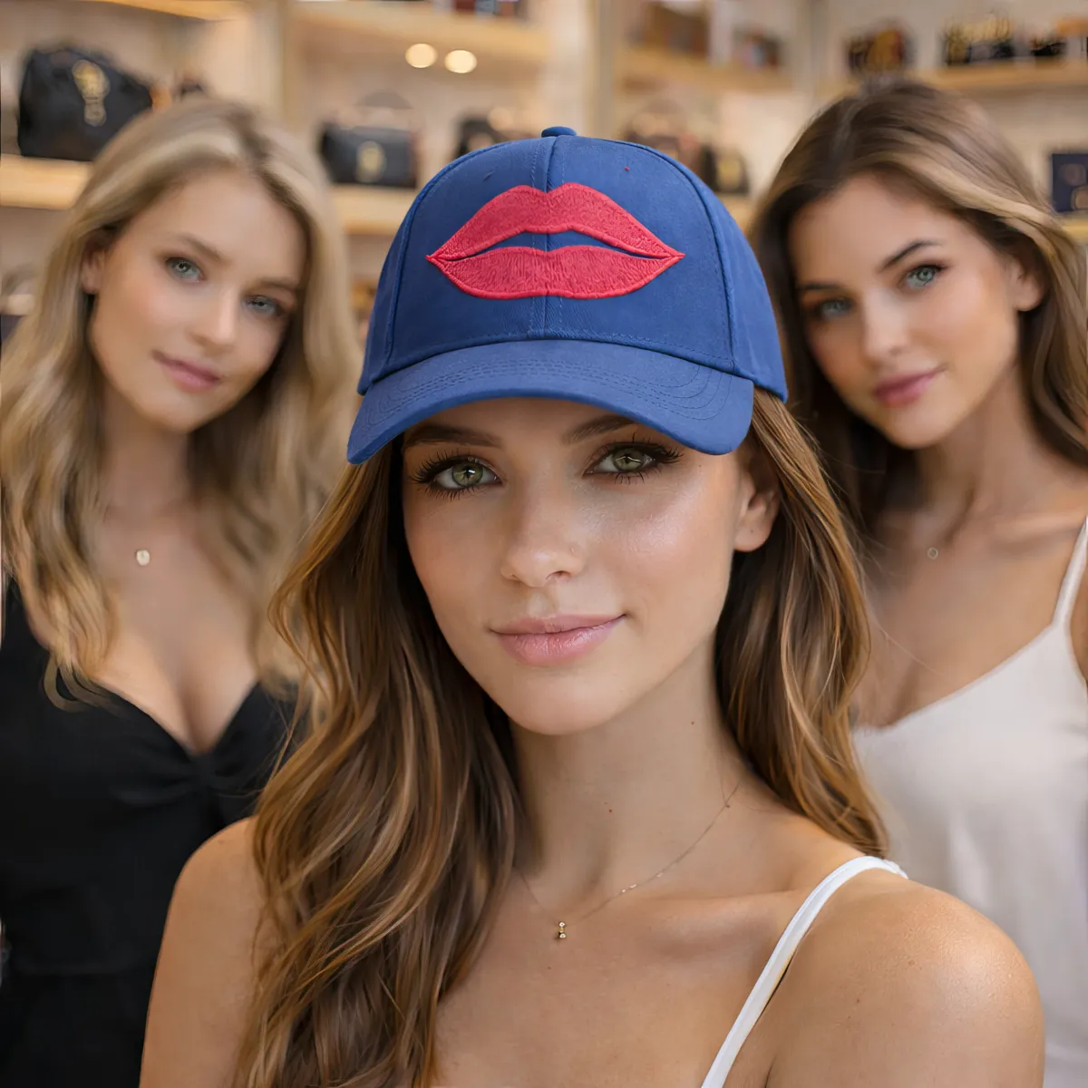 Gorra clásica "Red Lips" Azul con bordado rojo