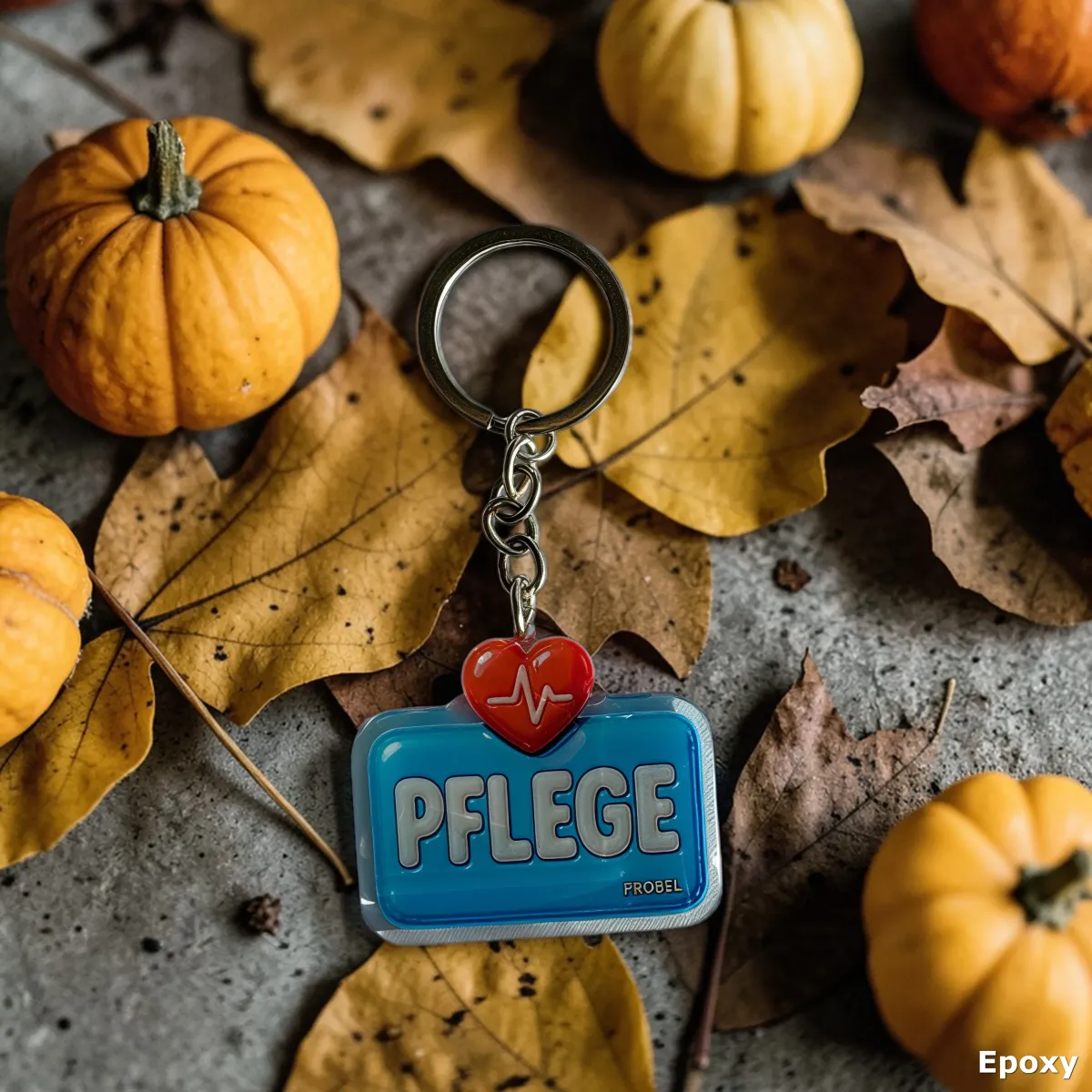 Acryl-Schlüsselanhänger "Pflege" mit Herz