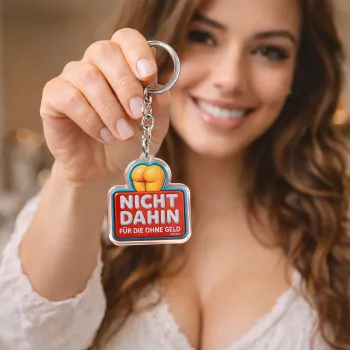 Acryl Schlüsselanhänger "NICHT DAHIN FÜR DIE OHNE GELD" - Bubble Design