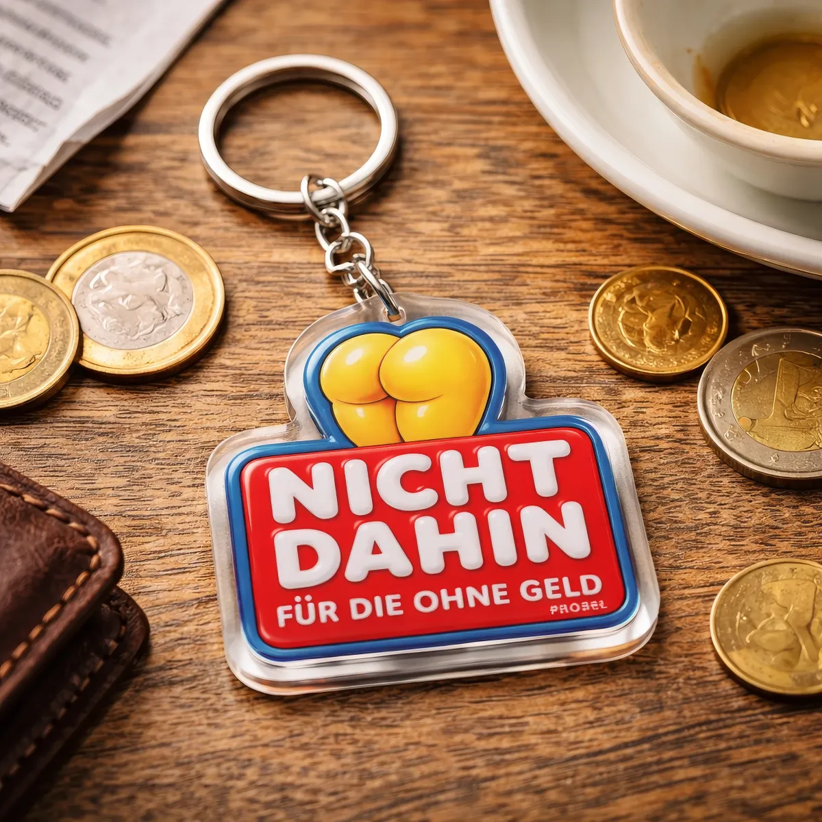 Брелок акриловый "NICHT DAHIN FÜR DIE OHNE GELD" акрил, Bubble Design