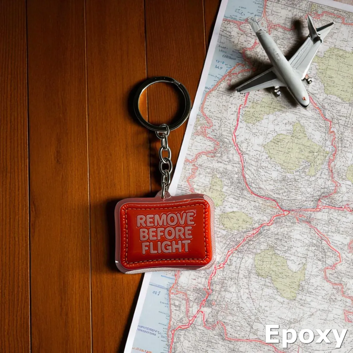 Acryl-Schlüsselanhänger „REMOVE BEFORE FLIGHT“