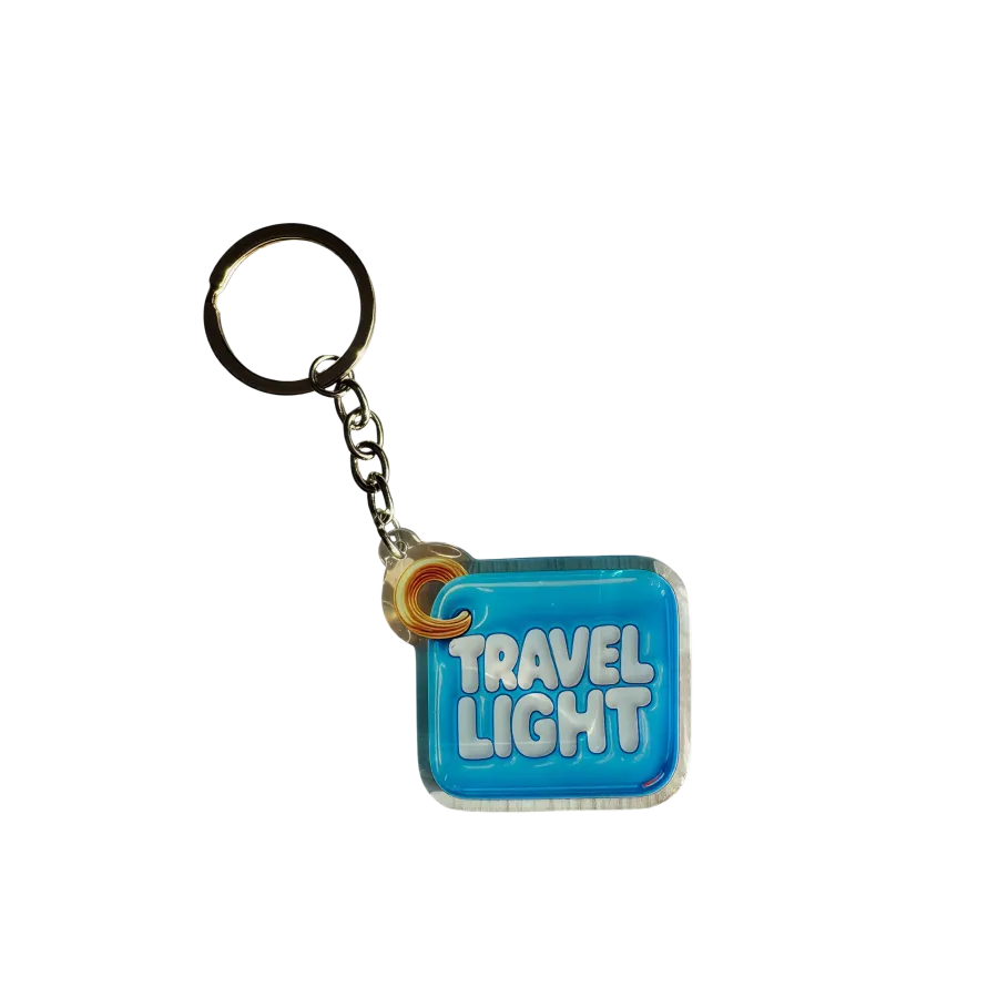 Acryl-Schlüsselanhänger TRAVEL LIGHT (hellblau)