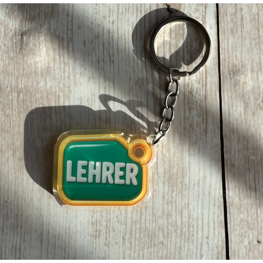 Acryl-Schlüsselanhänger LEHRER (grün-gelb)