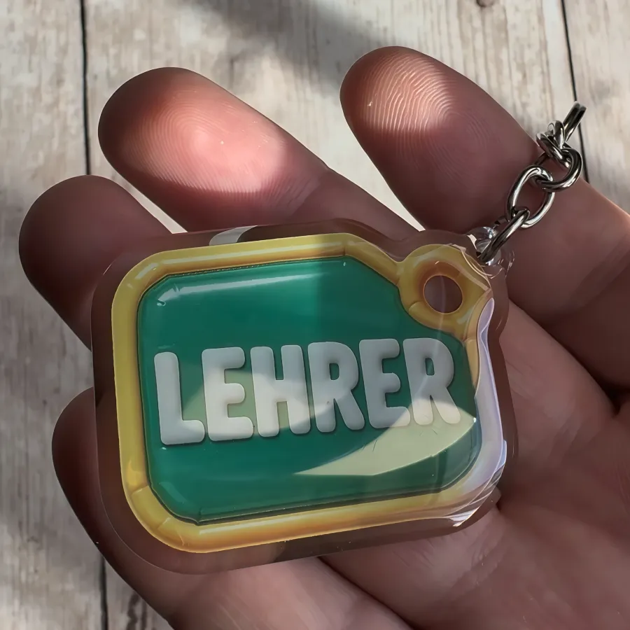 Acryl-Schlüsselanhänger LEHRER (grün-gelb)