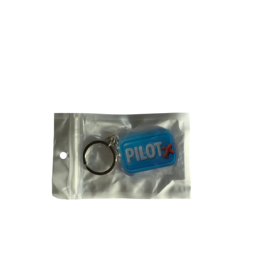 Akrylowy brelok PILOT (niebieski z czerwonym samolotem)