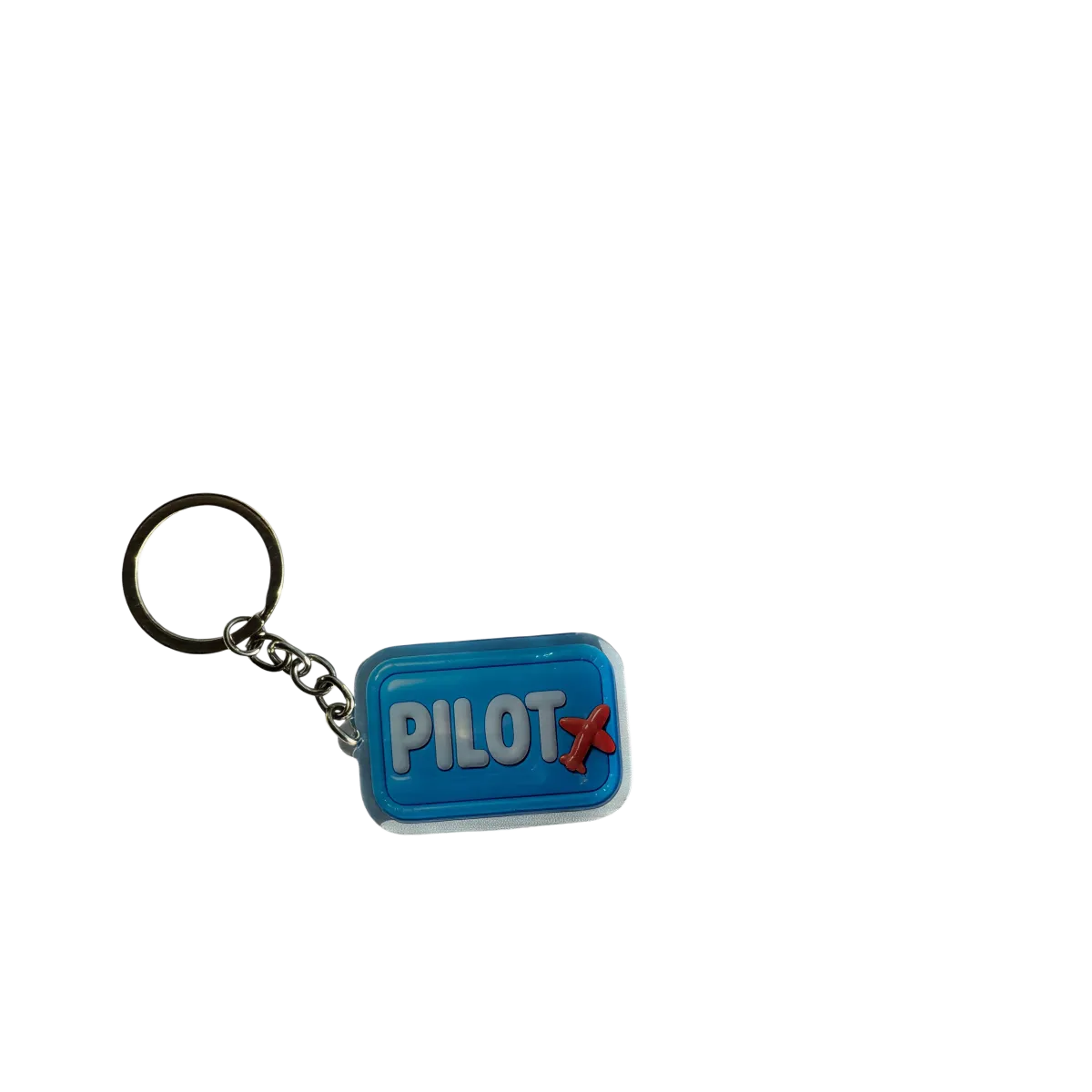 Akryl-Schlüsselanhänger PILOT (blau mit rotem Flugzeug)