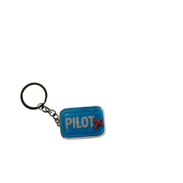Akrylowy brelok PILOT (niebieski z czerwonym samolotem)