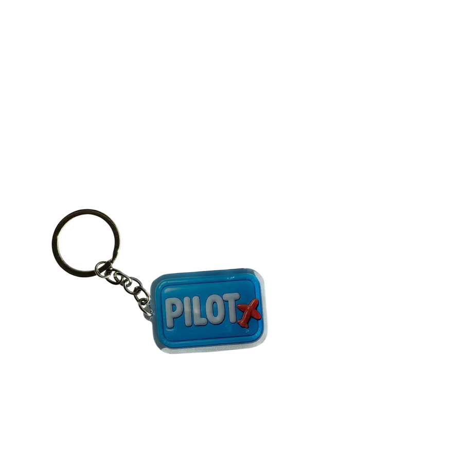 Akrylowy brelok PILOT (niebieski z czerwonym samolotem)