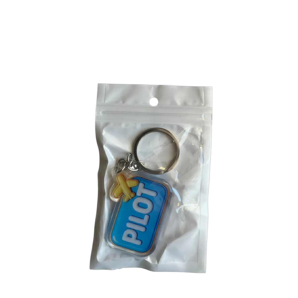 Akryl-Schlüsselanhänger PILOT (blau mit gelbem Flugzeug)