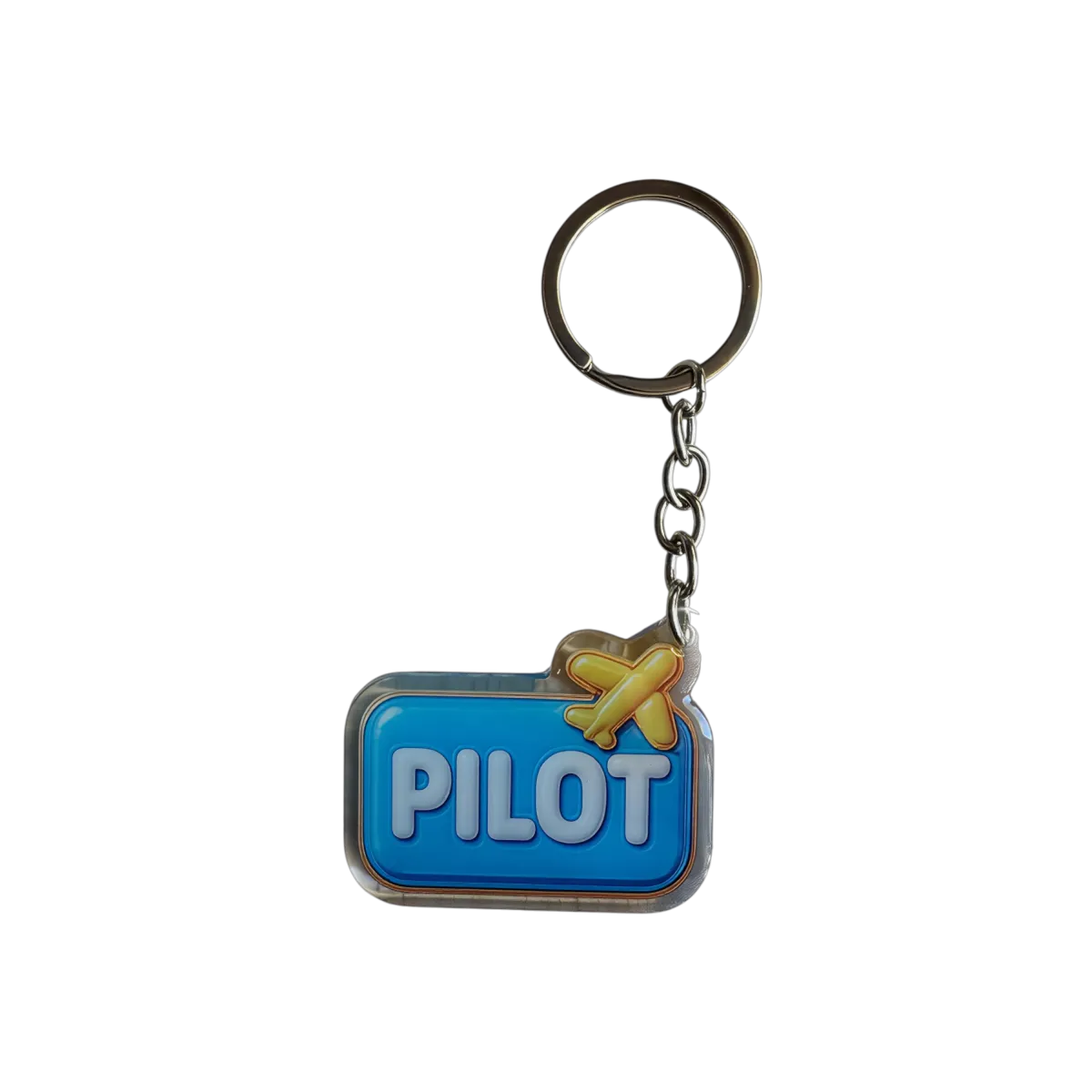 Akryl-Schlüsselanhänger PILOT (blau mit gelbem Flugzeug)
