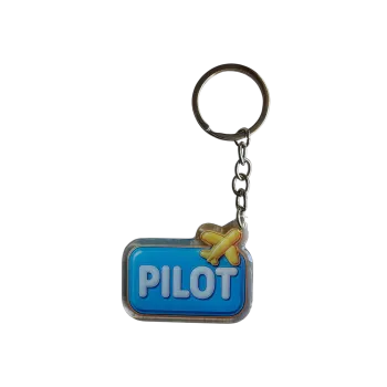 Akryl-Schlüsselanhänger PILOT (blau mit gelbem Flugzeug)