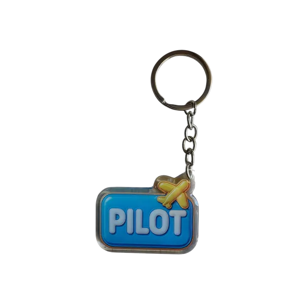 Acryl-Schlüsselanhänger PILOT (blau mit gelbem Flugzeug)