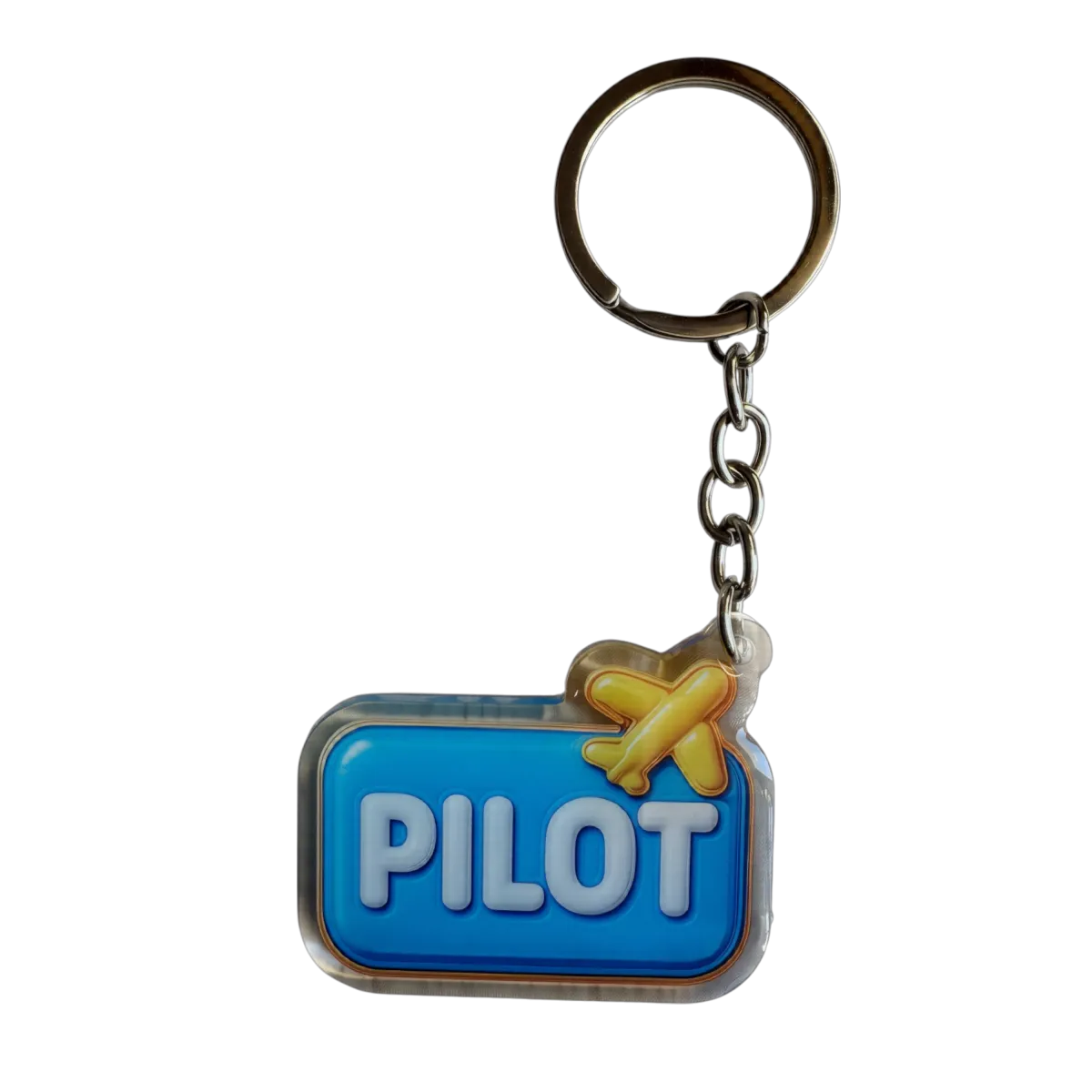 Akryl-Schlüsselanhänger PILOT (blau mit gelbem Flugzeug)