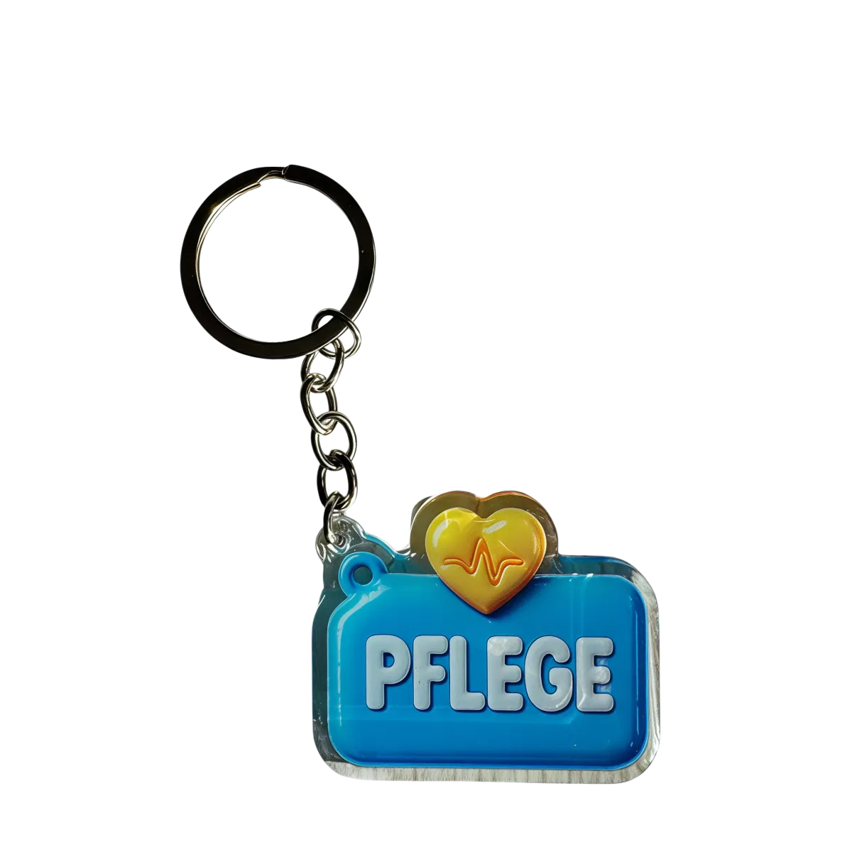 Akrylowy brelok PFLEGE (niebieski z żółtym sercem)