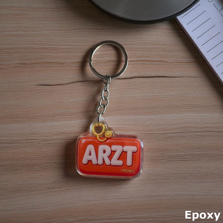 Acryl-Schlüsselanhänger ARZT (rot mit Stethoskop)