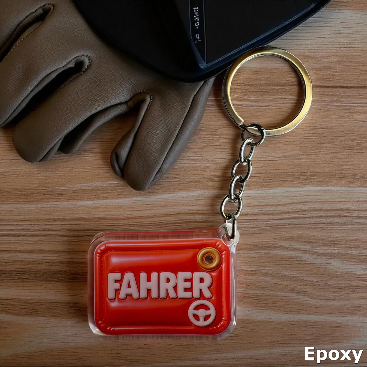Akrylowy brelok FAHRER (czerwony z kierownicą)