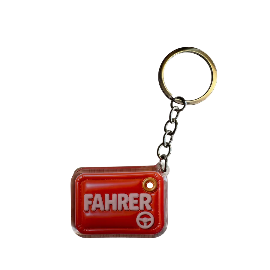 Acryl-Schlüsselanhänger FAHRER (rot mit Lenkrad)