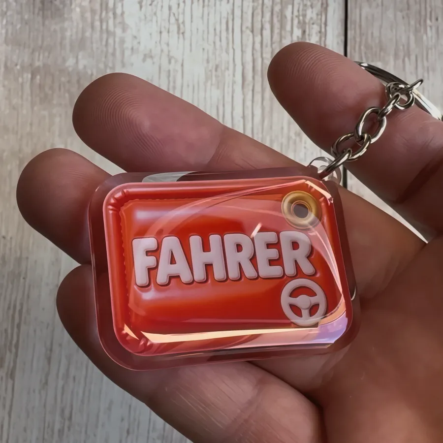 Acryl-Schlüsselanhänger FAHRER (rot mit Lenkrad)